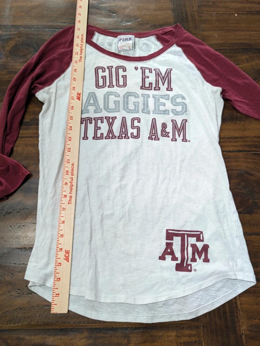 Victoria's Secret PINK Texas A&M Aggies Baseball Tee Large Raglan Game Day